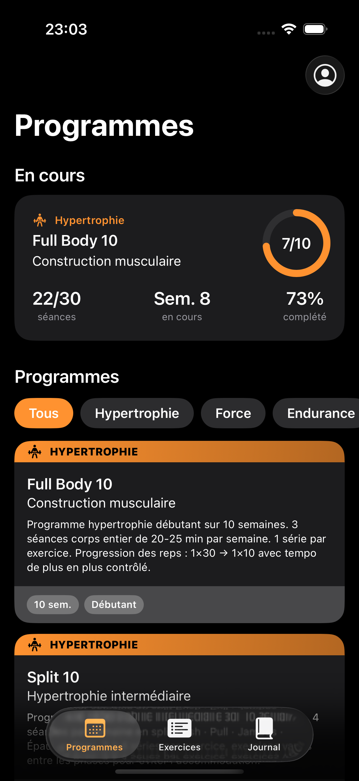 App Taut - Vue principale